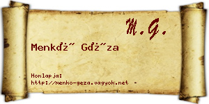 Menkó Géza névjegykártya